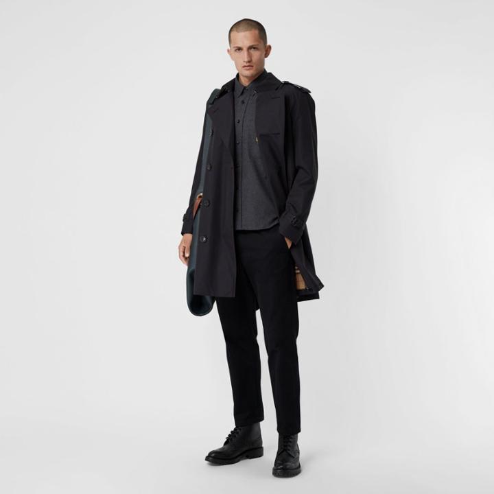Burberry Burberry Cotton Gabardine Trench Coat With Warmer, Size: 34, Black