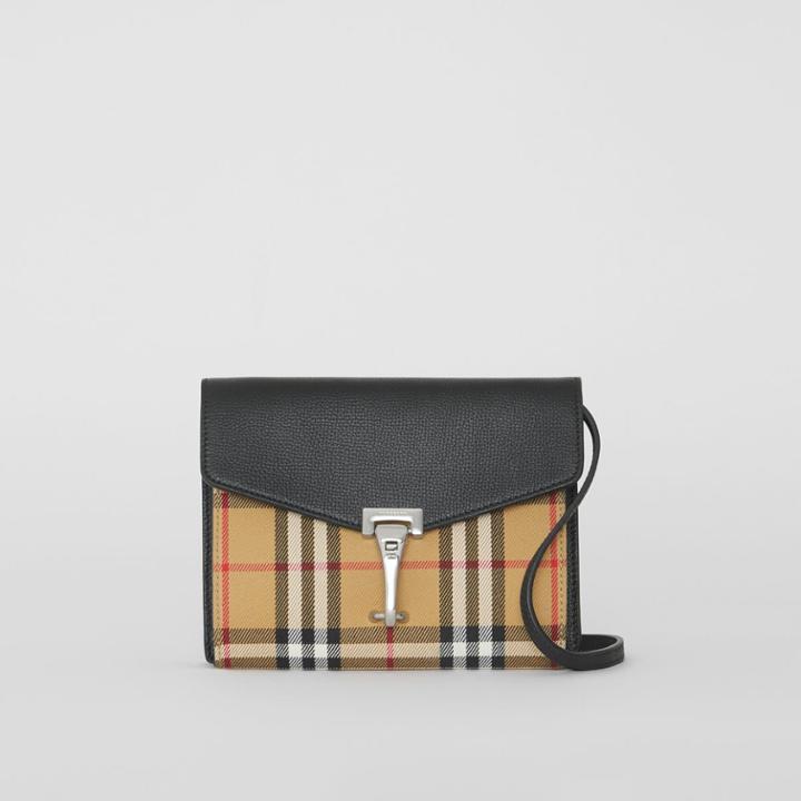 Burberry Burberry Mini Leather And Vintage Check Crossbody Bag, Black