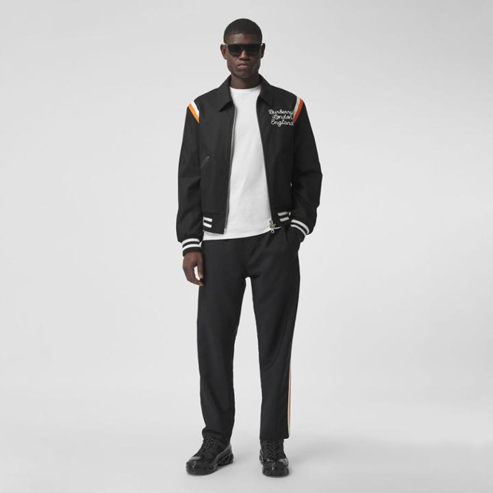 Burberry Burberry Embroidered Logo Cotton Gabardine Bomber Jacket, Black