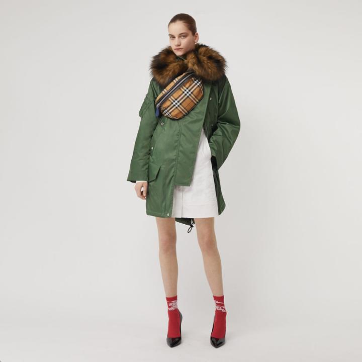 Burberry Burberry Faux Fur Trim Parka With Detachable Warmer, Green