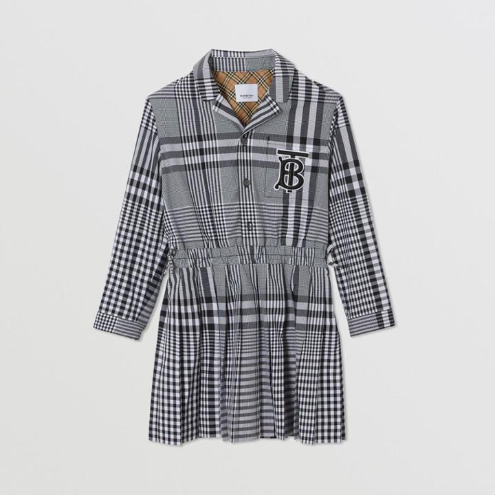 Burberry Burberry Childrens Long-sleeve Monogram Motif Check Cotton Dress, Size: 14y, Black