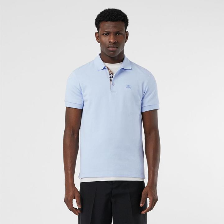 Burberry Burberry Check Placket Cotton Polo Shirt, Size: Xxxl, Blue