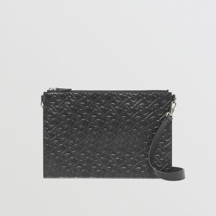 Burberry Burberry Embossed Monogram Leather Zip Pouch
