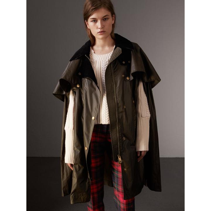Burberry Burberry Corduroy Collar Waxed Cotton Cape, Size: Xxs, Green