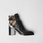 Burberry Burberry House Check And Leather Ankle Boots, Size: 39, Black