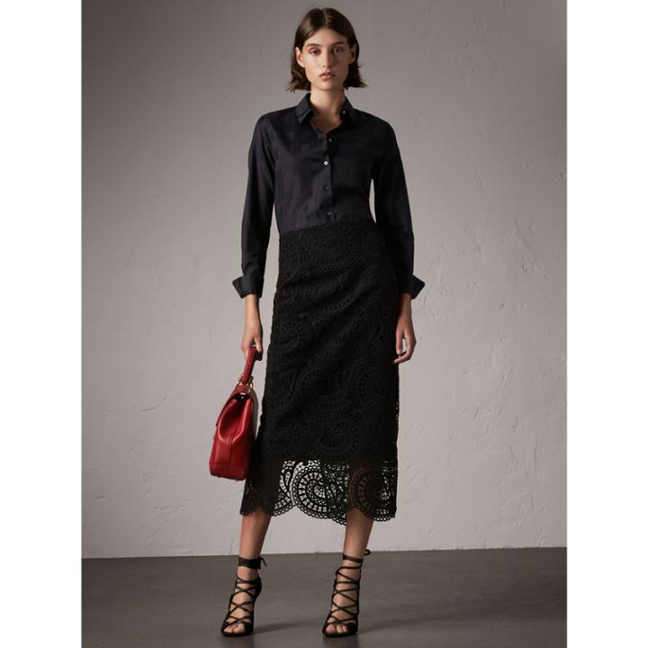 Burberry Burberry Check Jacquard Cotton Shirt, Size: 06, Black