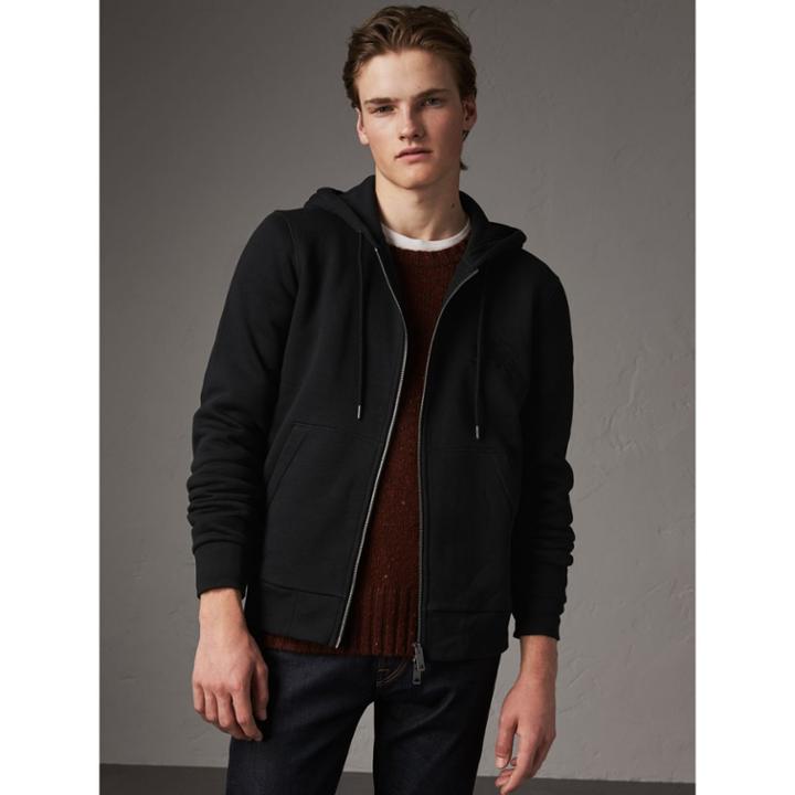 Burberry Burberry Equestrian Knight Device Jersey Hooded Zip-front Top, Size: M, Black