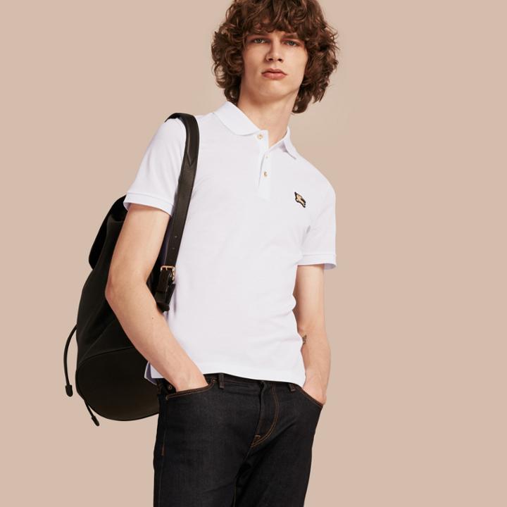 Burberry Burberry Fitted Mercerised Cotton-piqu Polo Shirt, White