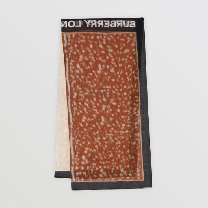 Burberry Burberry Contrast Deer Print Silk Scarf, Brown