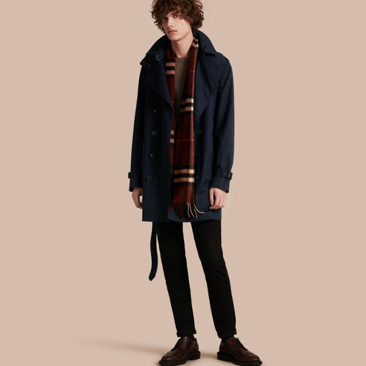 Burberry Burberry Cotton Trench Coat With Detachable Hood, Size: Xxl, Blue