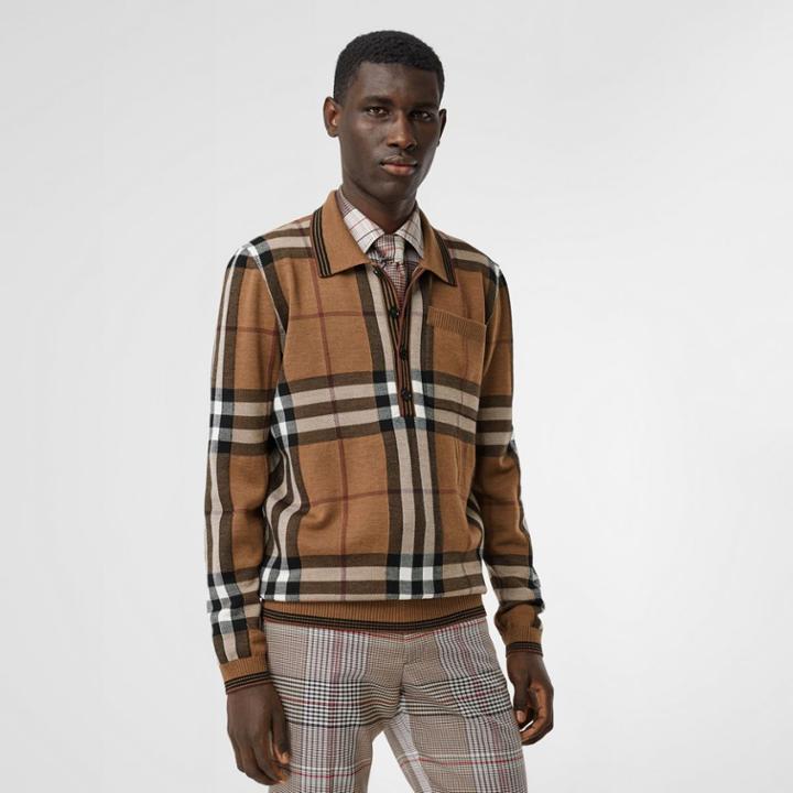Burberry Burberry Check Intarsia Wool Polo Shirt, Size: M