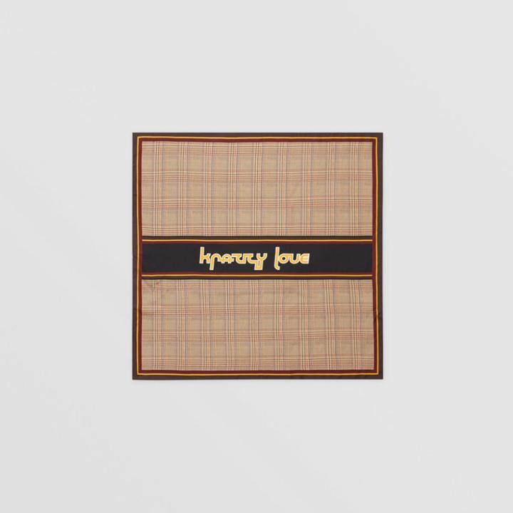 Burberry Burberry Check And Slogan Print Silk Square Scarf, Brown