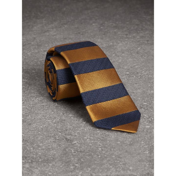 Burberry Burberry Slim Cut Striped Silk Wool Tie, Yellow
