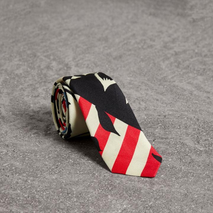 Burberry Burberry Slim Cut Floral Stripe Print Linen Silk Tie