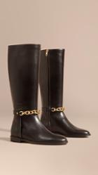 Burberry Chain Detail Leather Riding Boots