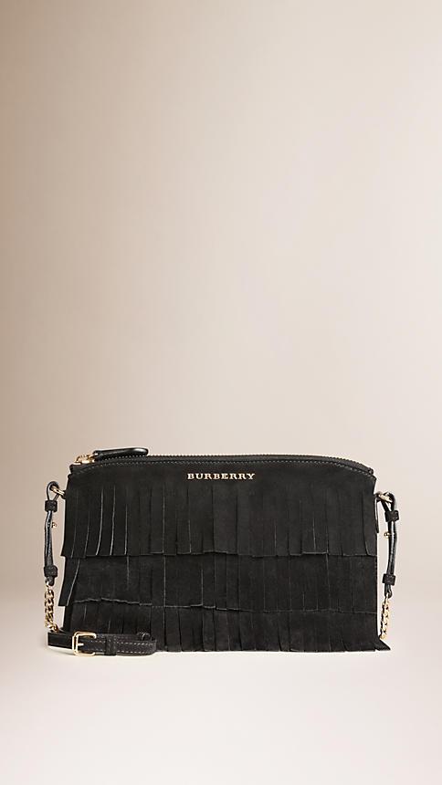 Burberry Suede Clutch Bag In Tiered Fringing