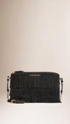 Burberry Suede Clutch Bag In Tiered Fringing