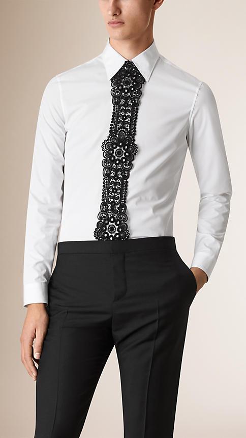 Burberry Prorsum Lace Placket Cotton Poplin Shirt