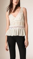 Burberry Lace Detail Cotton Peplum Top