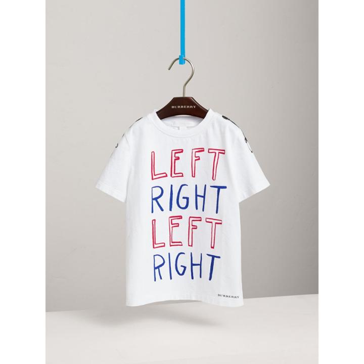 Burberry Burberry Left Right Print Cotton T-shirt, Size: 8y, White