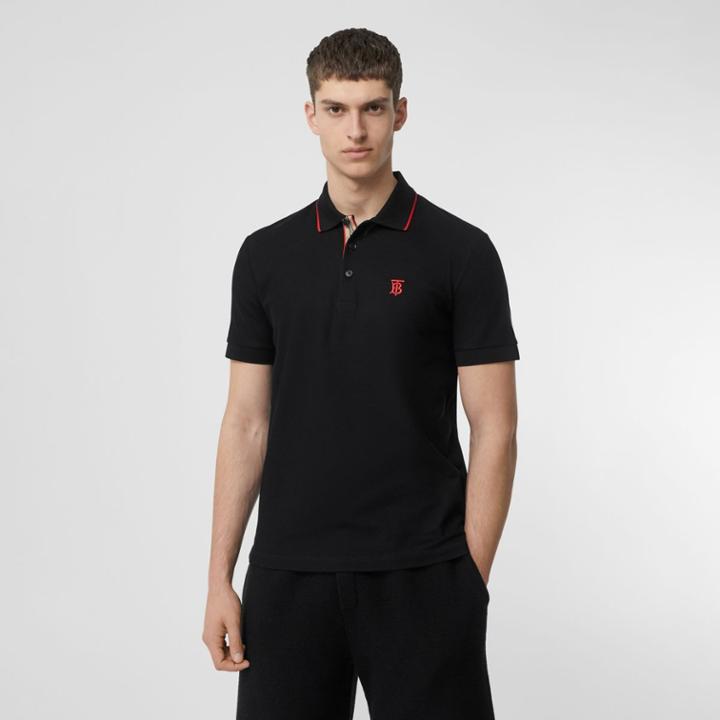 Burberry Burberry Icon Stripe Placket Cotton Piqu Polo Shirt, Size: M, Black