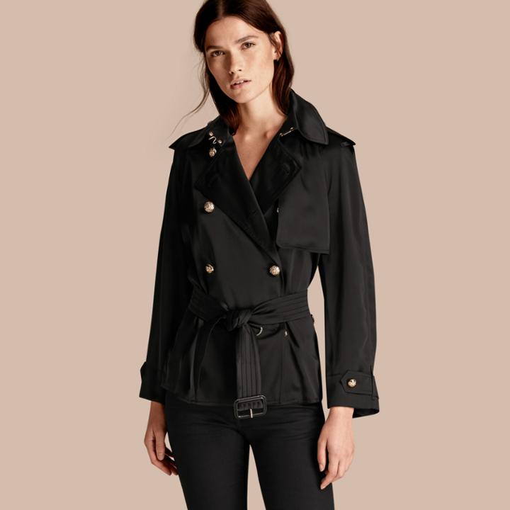 Burberry Burberry Oversized Regimental Silk Trench Jacket, Size: 14, Black