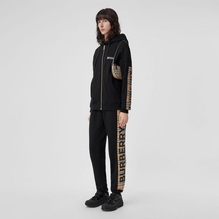 Burberry Burberry Vintage Check Panel Cotton Jogging Pants, Black