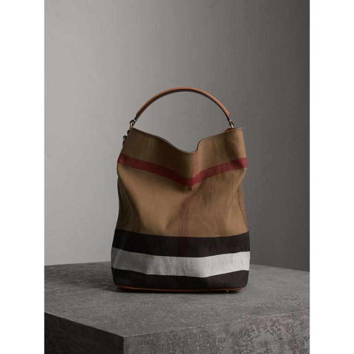 Burberry Burberry Medium Canvas Check Hobo Bag, Brown