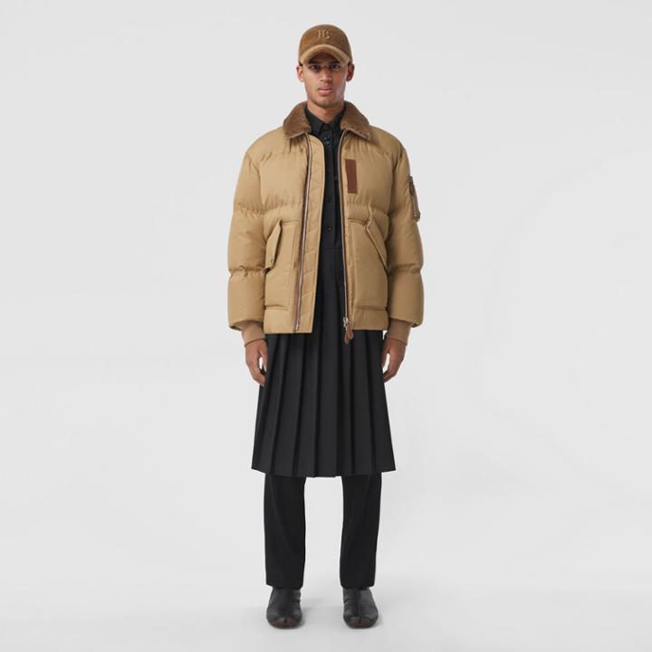 Burberry Burberry Shearling Collar Cotton Gabardine Puffer Jacket