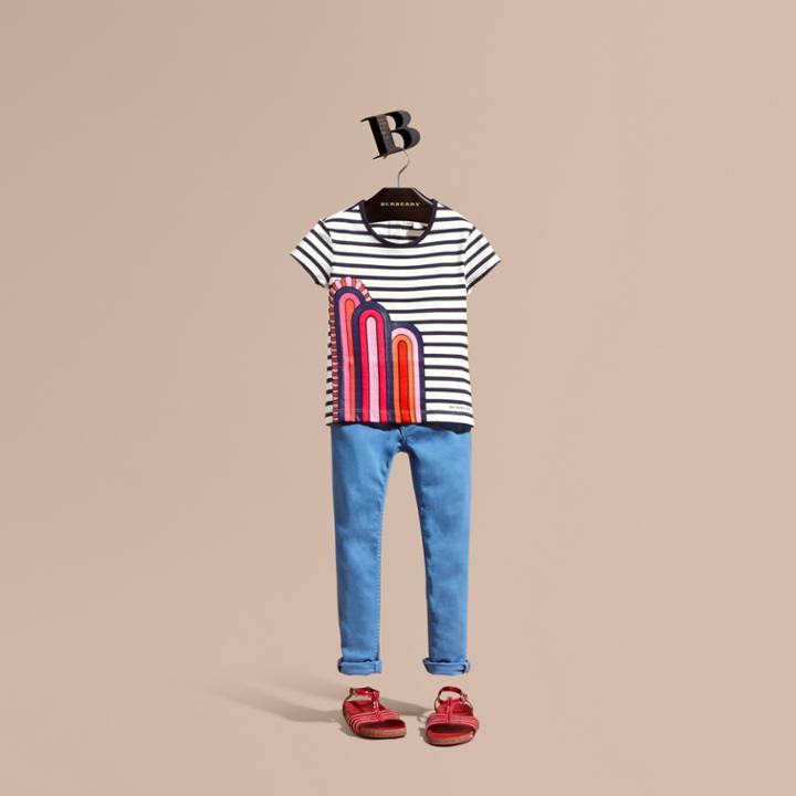 Burberry Burberry Rainbow Appliqu Striped Cotton T-shirt, Size: 6y, Blue