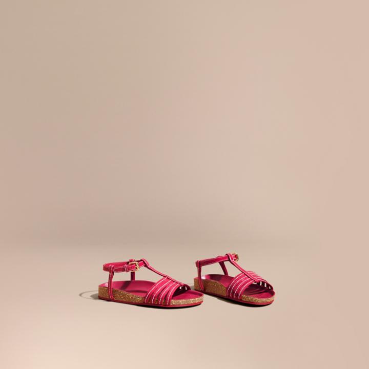 Burberry Burberry Cork Detail Patent Leather Sandals, Size: 27, Pink