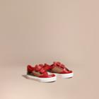 Burberry Burberry House Check And Leather Trainers, Size: 5, Red