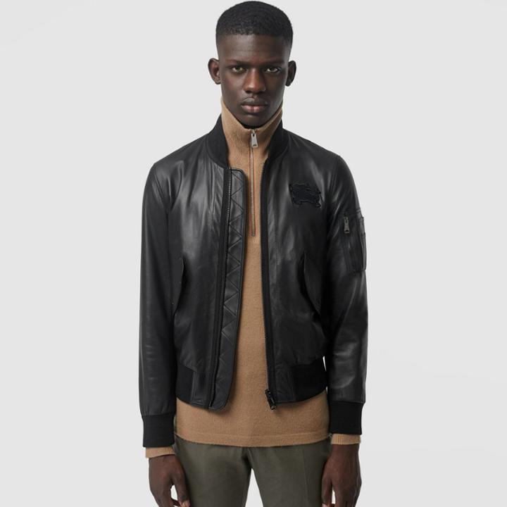 Burberry Burberry Ekd Logo Lambskin Bomber Jacket, Size: 42, Black