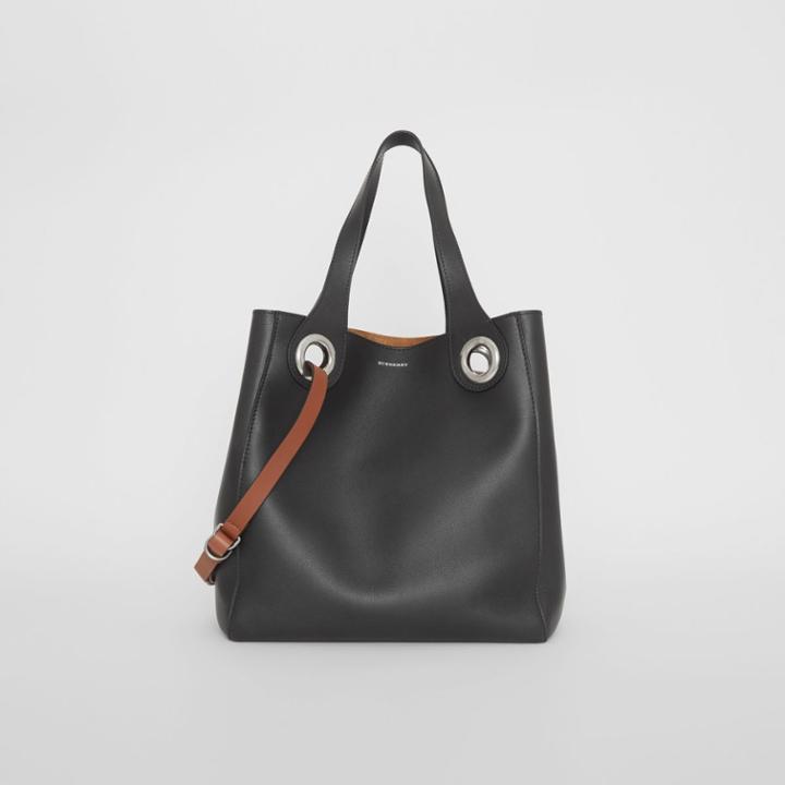 Burberry Burberry The Medium Leather Grommet Detail Tote, Black