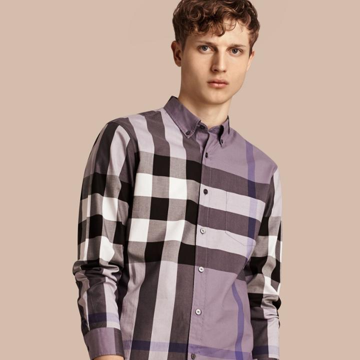 Burberry Burberry Check Cotton Shirt, Size: Lsf, Purple