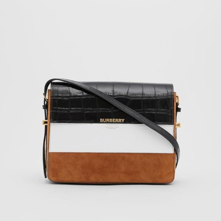 Burberry Burberry Large Suede And Embossed Leather Grace Bag, White
