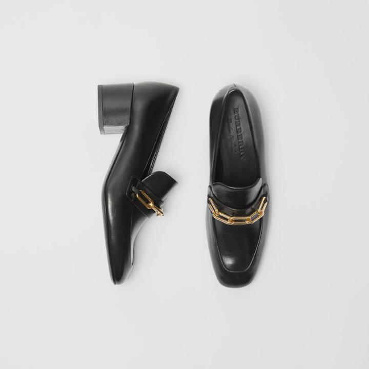 Burberry Burberry Link Detail Leather Block-heel Loafers, Size: 38.5, Black
