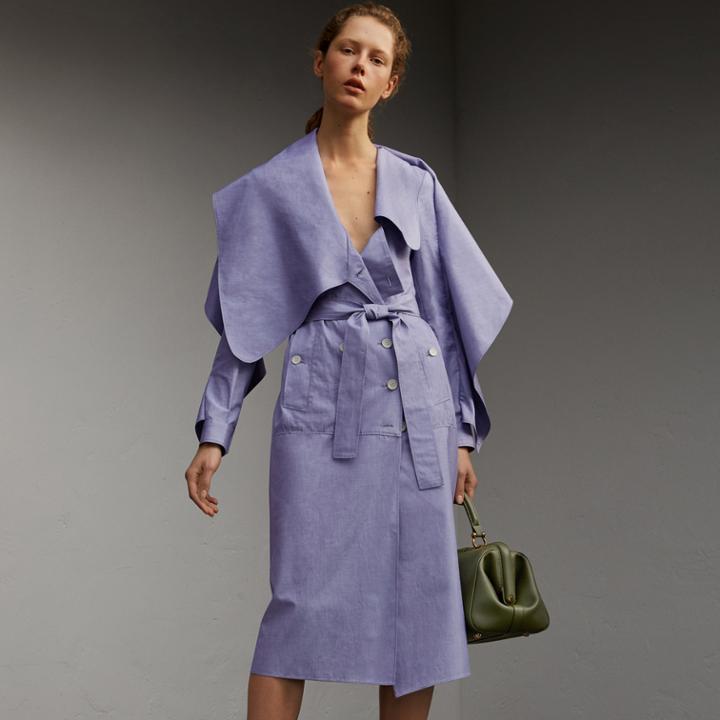Burberry Burberry Cotton Chambray Sculptural Wrap Dress, Size: 02, Blue
