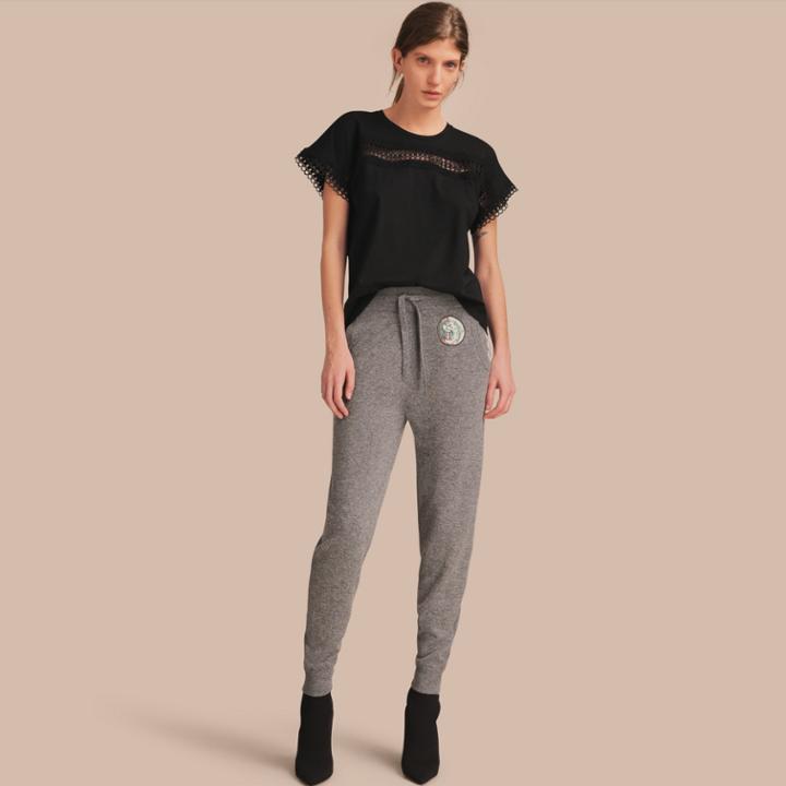 Burberry Burberry Pallas Heads Appliqu Wool Cashmere Knitted Trousers, Grey