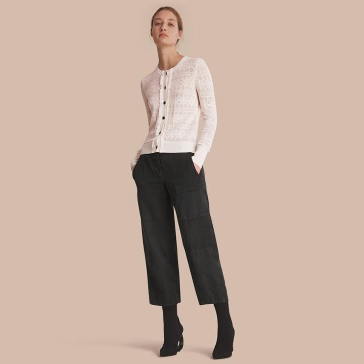 Burberry Burberry Lace Trim Knitted Wool And Cashmere Cardigan, White