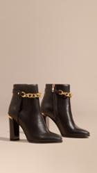 Burberry Leather Ankle Boots With Metal Chain