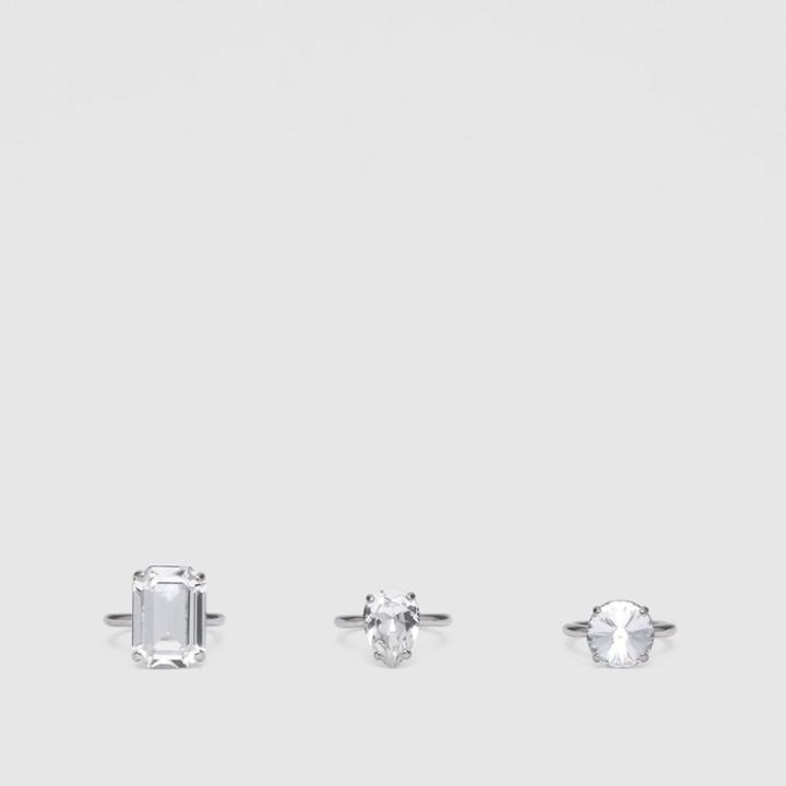 Burberry Burberry Solitaire Crystal And Palladium-plated Rings, Size: Os