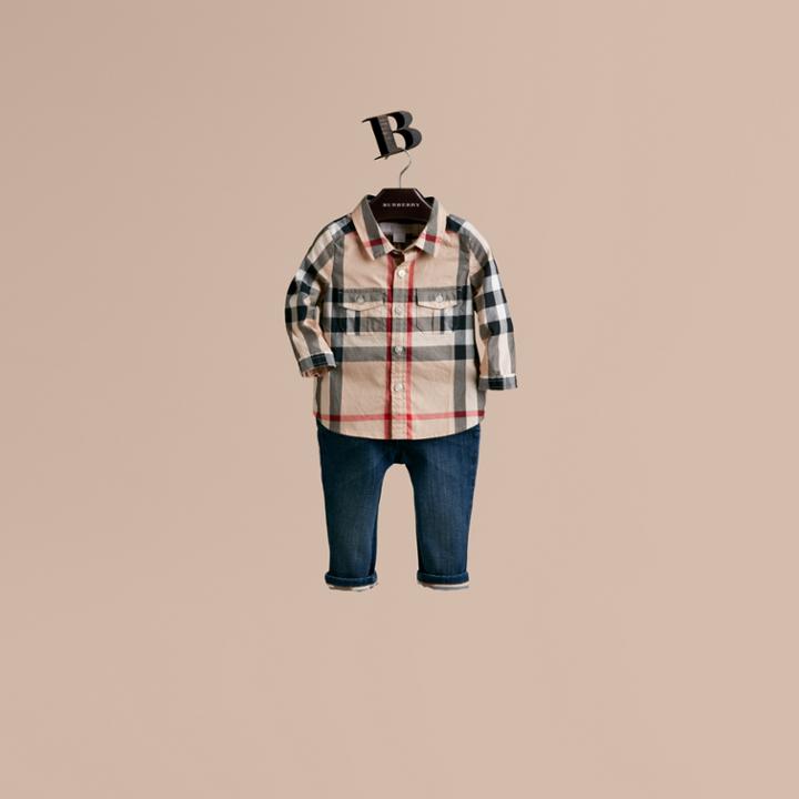 Burberry Burberry Check Cotton Shirt, Size: 2y, Beige