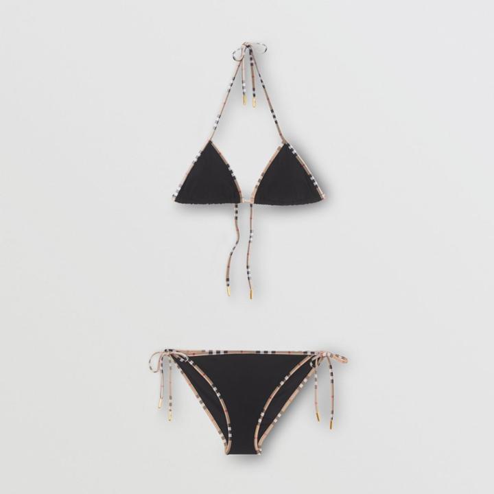 Burberry Burberry Vintage Check Detail Triangle Bikini, Size: M, Black