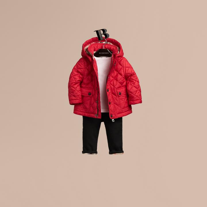 Burberry Burberry Check Detail Diamond-quilted Jacket, Size: 2y, Red