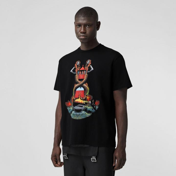 Burberry Burberry Mermaid Print Cotton Oversized T-shirt, Size: L