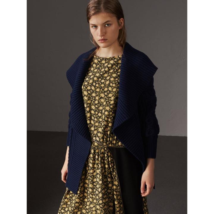 Burberry Burberry Cable Knit Wool Cashmere Wrap Cardigan, Blue