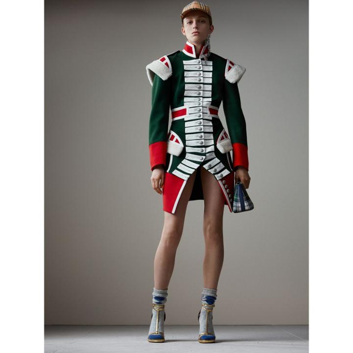 Burberry Burberry Shearling Trim Wool Ceremonial Coat, Size: 06, Green