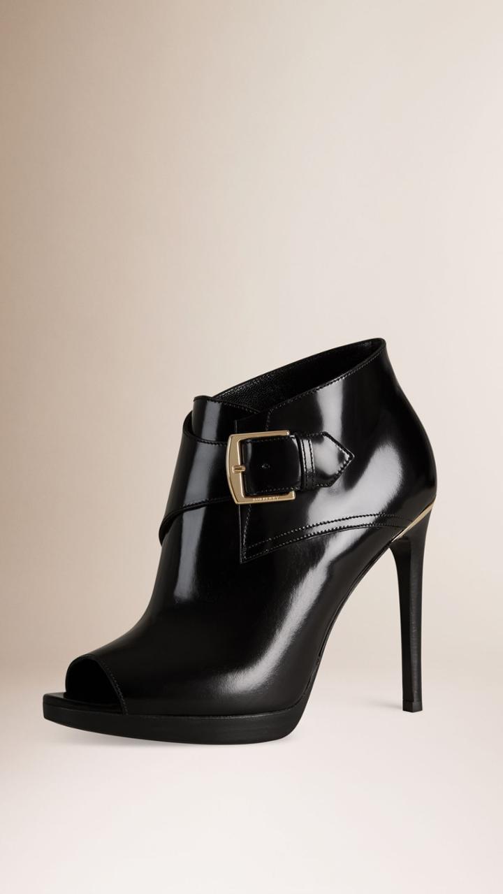 Burberry Burberry Buckle Detail Leather Ankle Boots, Size: 40.5, Black