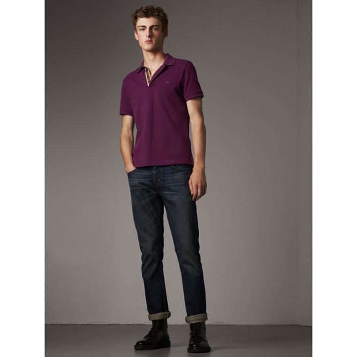 Burberry Burberry Check Placket Cotton Piqu Polo Shirt, Size: Xl, Purple